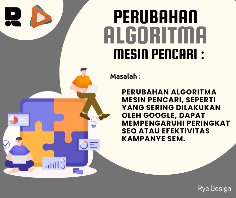 Perubahan Algoritma Mesin Pencari: Masalah: Perubahan algoritma mesin pencari, seperti yang sering dilakukan oleh Google, dapat mempengaruhi peringkat SEO atau efektivitas kampanye SEM.